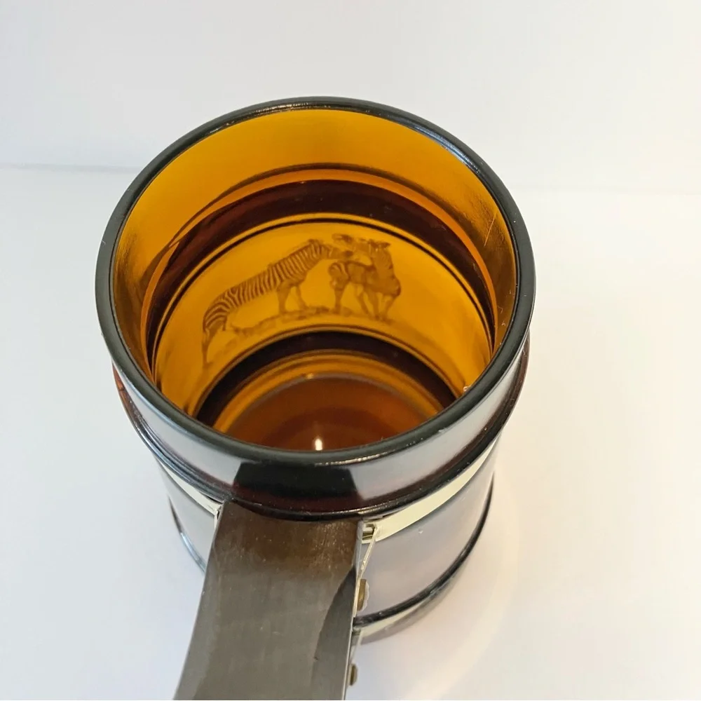 Vintage Siesta Ware Amber Glass Zebra Wood Handle Mug‎